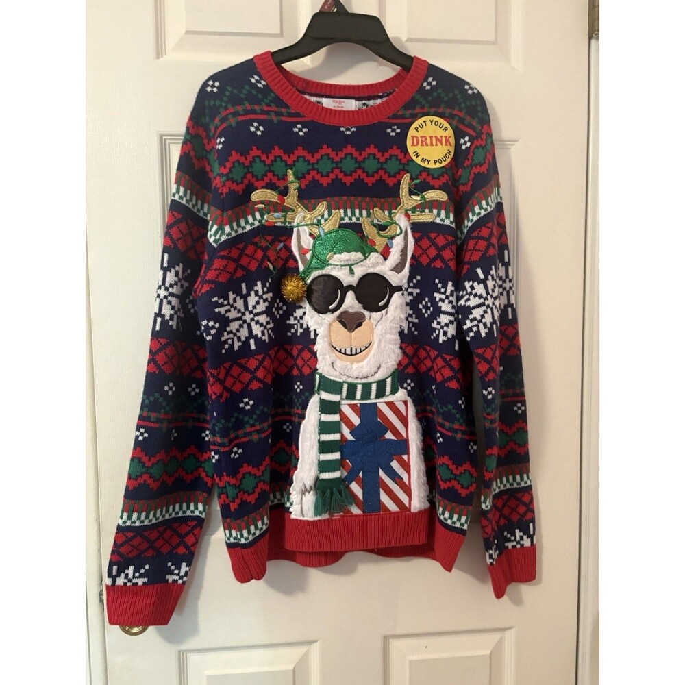 Holiday Time Christmas Sweater Llama Ugly Christmas Sweater Long Sleeves Size M